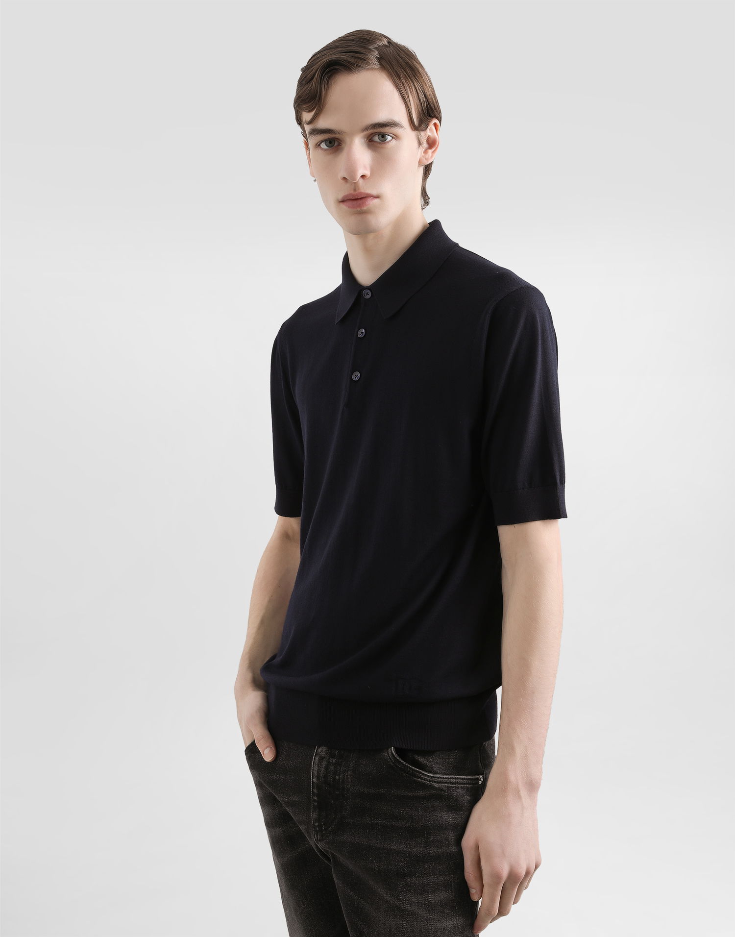 Поло тениска Dolce & Gabbana Dolce & Gabbana Fine-Gauge Wool Polo Shirt Тъмно синьо | GXZ02TJDVBVB0665, 1