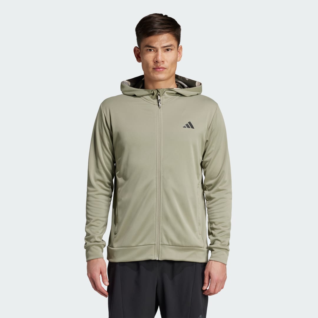 Суитчър adidas Performance Essentials Camo Full-Zip Training Hoodie Зелено | IW8499, 0