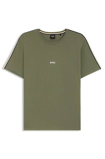 Тениска BOSS BOSS Stretch-Cotton T-Shirt with Tape Trims Зелено | 50545930, 0