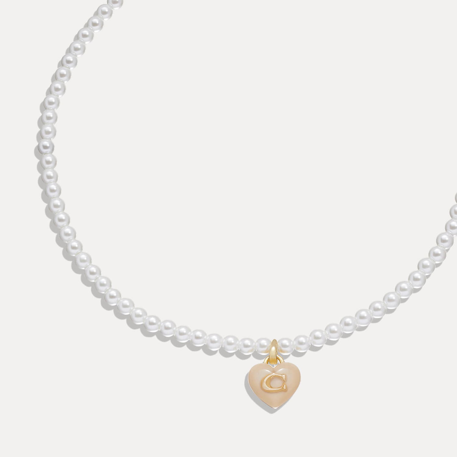 Колие Coach Heart Faux Pearl Choker Necklace Бяло | 37422713GLD681, 1