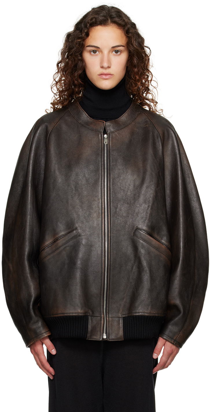 Яке бомбър The Row Leather Jacket Черно | 7540-L241