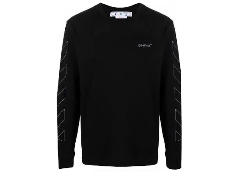 Тениска Off-White Black Diag Outline Long Sleeve T-shirt Black Синьо | 222607F110012