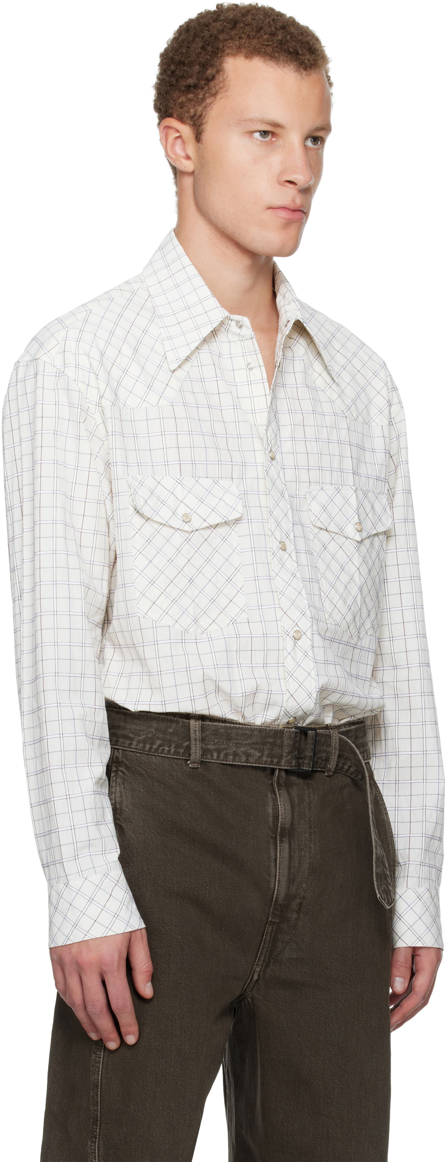 Риза LEMAIRE Checked Western Snap-Button Shirt Бяло | SH1209 LF1503, 1