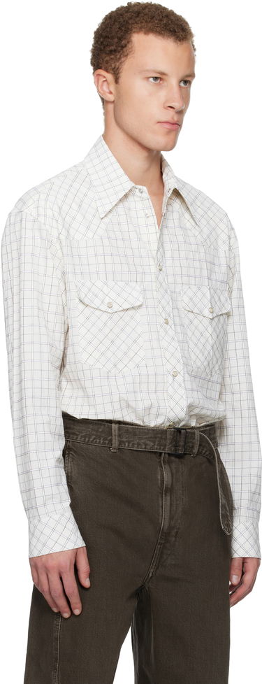 Риза LEMAIRE Checked Western Snap-Button Shirt Бяло | SH1209 LF1503, 1