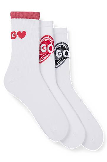 Чорапи BOSS Three-Pack Cotton-Blend Crew Socks with Logos Бяло | 50530508, 0