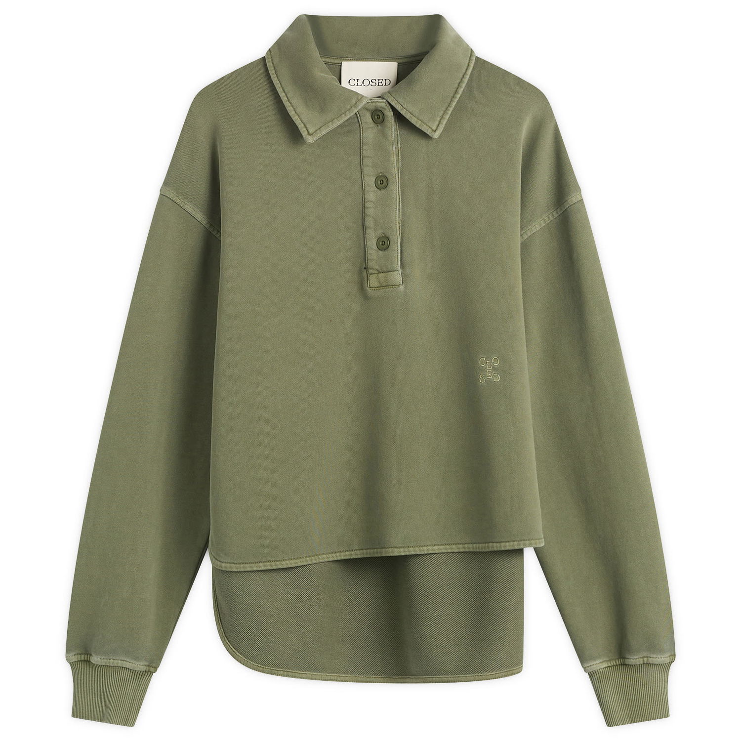 Суитчър CLOSED Long Sleeve Polo Sweatshirt with Layered Hem Зелено | C95667-47V-13-657, 0