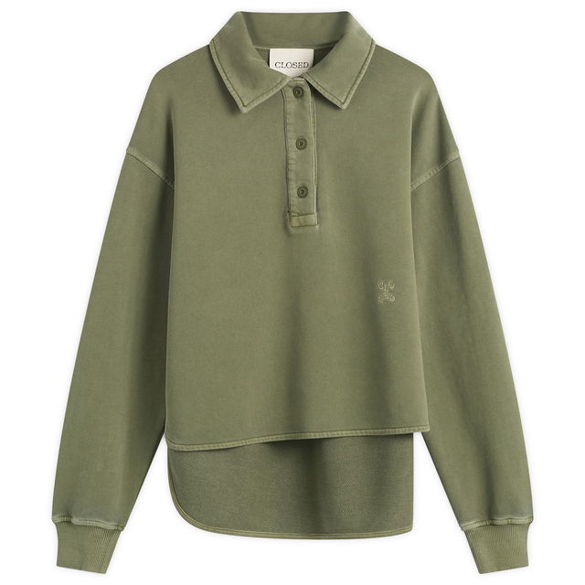 Long Sleeve Polo Sweatshirt with Layered Hem
