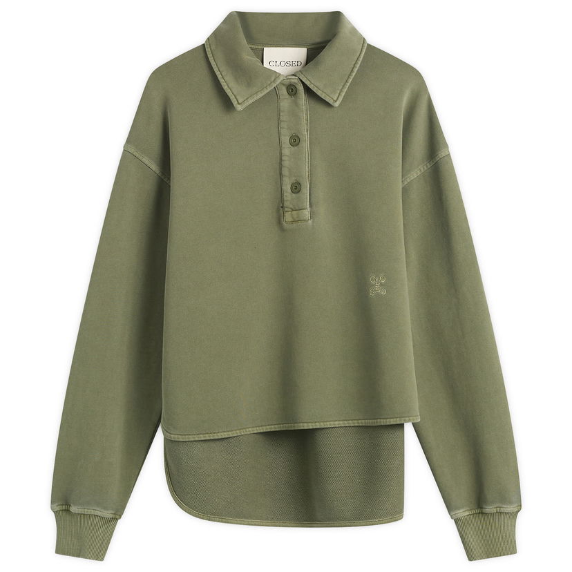 Суитчър CLOSED Long Sleeve Polo Sweatshirt with Layered Hem Зелено | C95667-47V-13-657