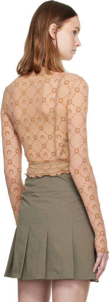 Съкратен топ Marine Serre Moonogram Mesh Flock Long Sleeve Cropped Top Бежово | WTS012S CJER0005, 2