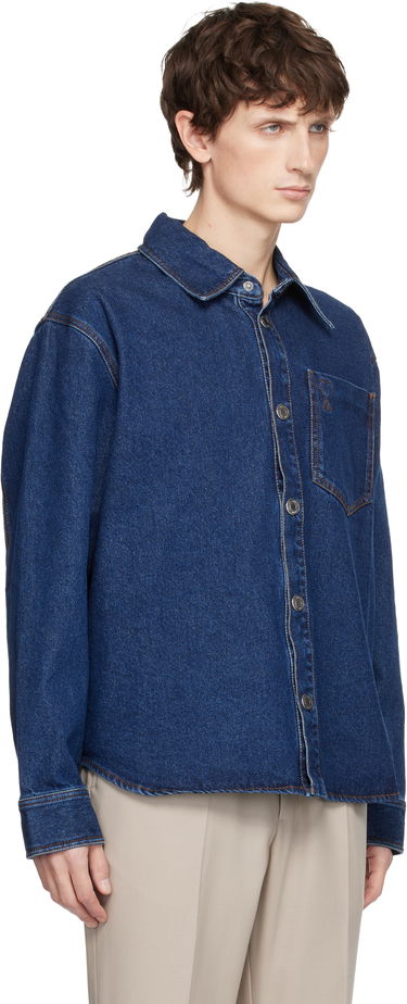 Риза AMI Cotton Ami de Coeur Denim Overshirt Синьо | H25UJK788.DE0104, 4
