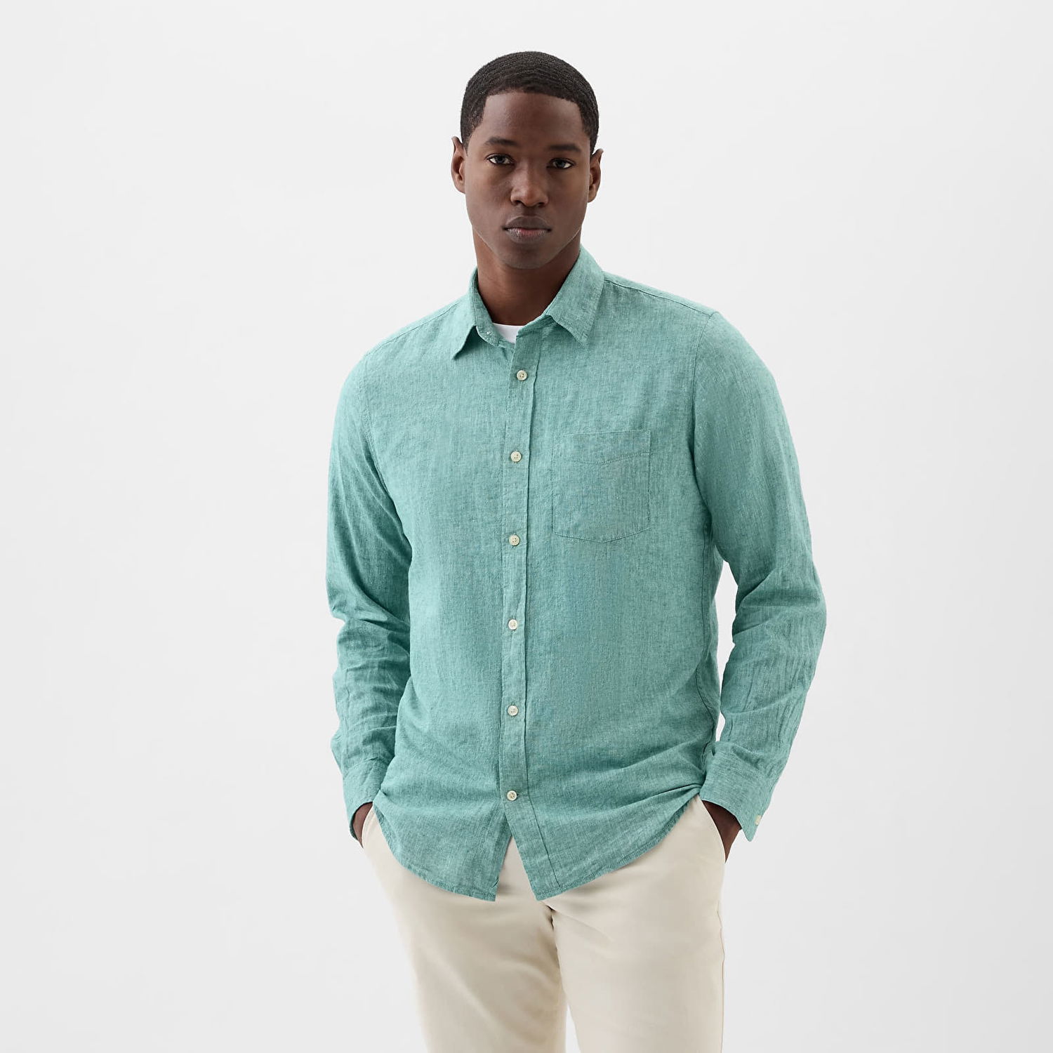 Риза GAP Longsleeve Standard-Fit Linen Shirt Jade Stone Тюркоазено | 885302-02, 0