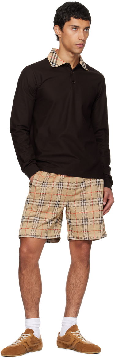 Поло тениска Burberry Burberry Long Sleeve Polo with Check Collar Кафяво | 8116012, 3