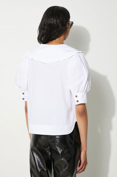 Риза GANNI V-Neck Blouse With Collar Бяло | F8635, 2