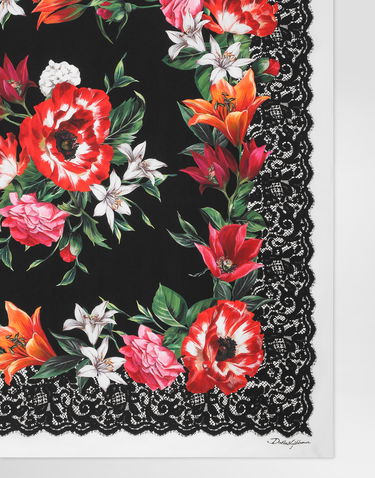 Шал Dolce & Gabbana Dolce & Gabbana 90x90 Silk Twill Floral Print Square Scarf with Lace Border Многоцветен | FN090RGDC7AHN5QV, 3