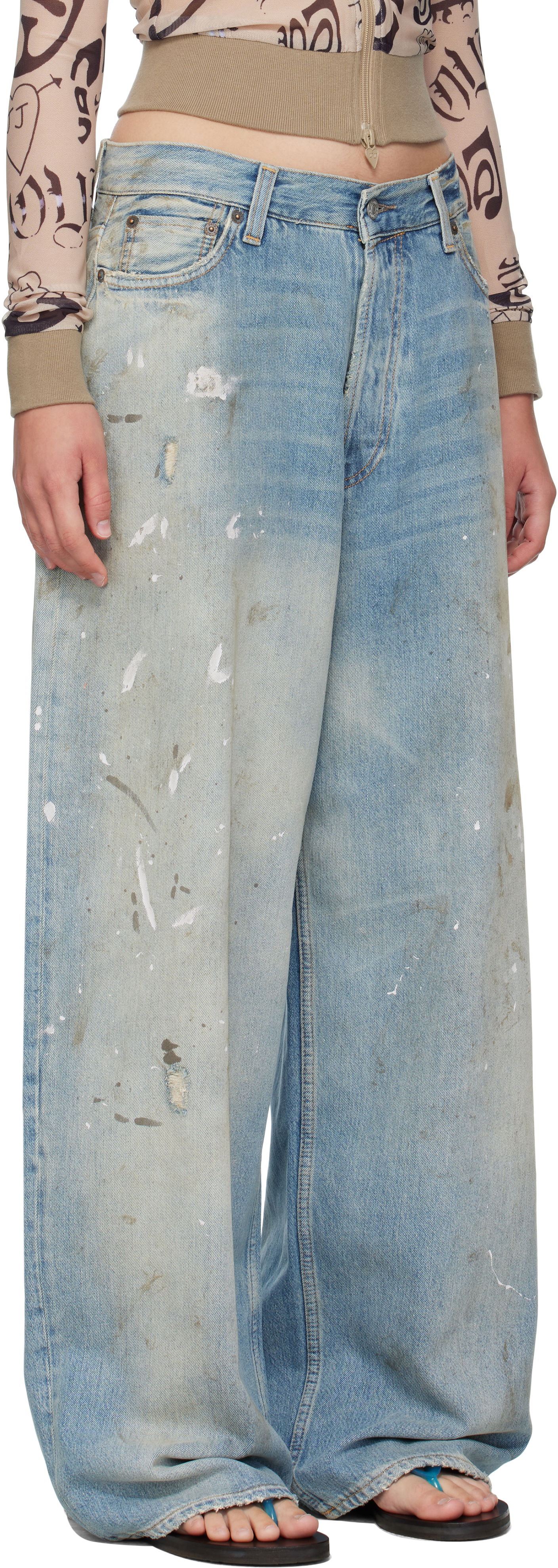 Дънки Acne Studios Acne Studios U Paint Splatter Jeans Синьо | C00091-, 1