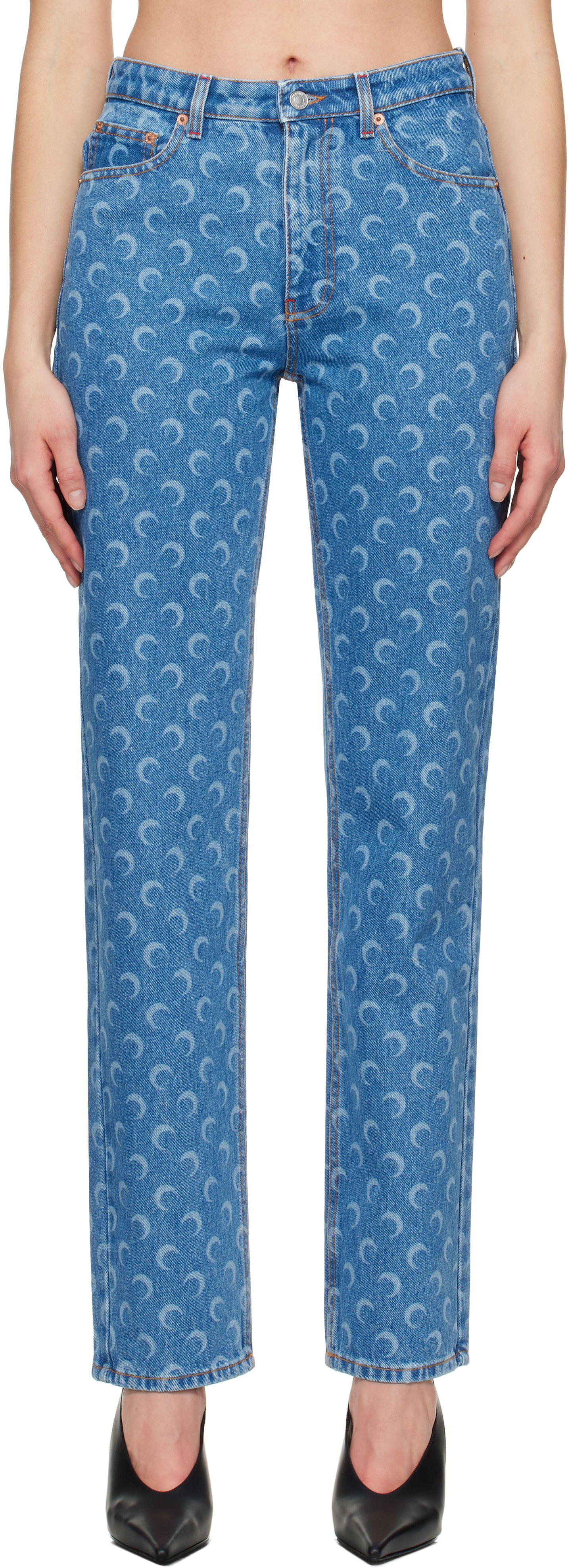 Дънки Marine Serre Marine Serre Moon Laser Loose Jeans Синьо | WPA128A CDEN0002, 0