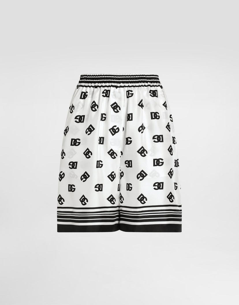 Къси панталони Dolce & Gabbana Dolce & Gabbana DG Logo All-Over Print Silk Shorts Бяло | FTAM7THI1Z6HA9CN