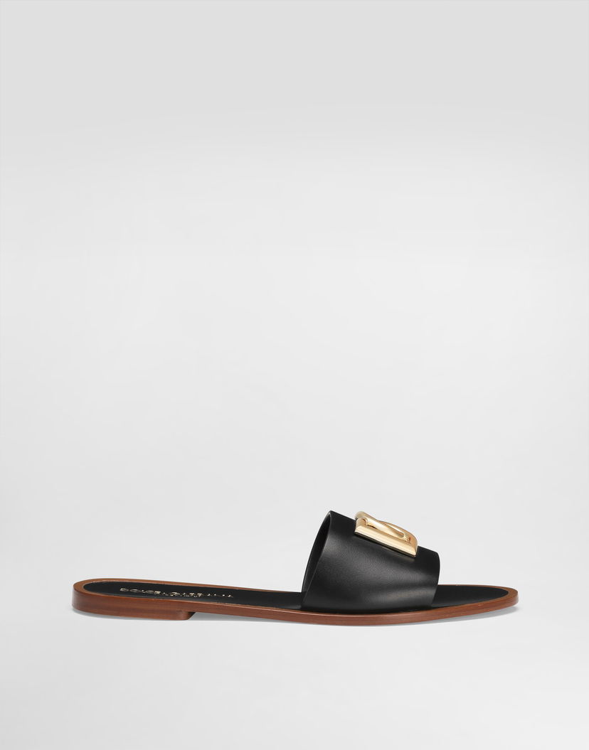 Аксесоари Dolce & Gabbana Dolce & Gabbana Calfskin Flat Slides With DG Logo Черно | CQ0619AW57680999