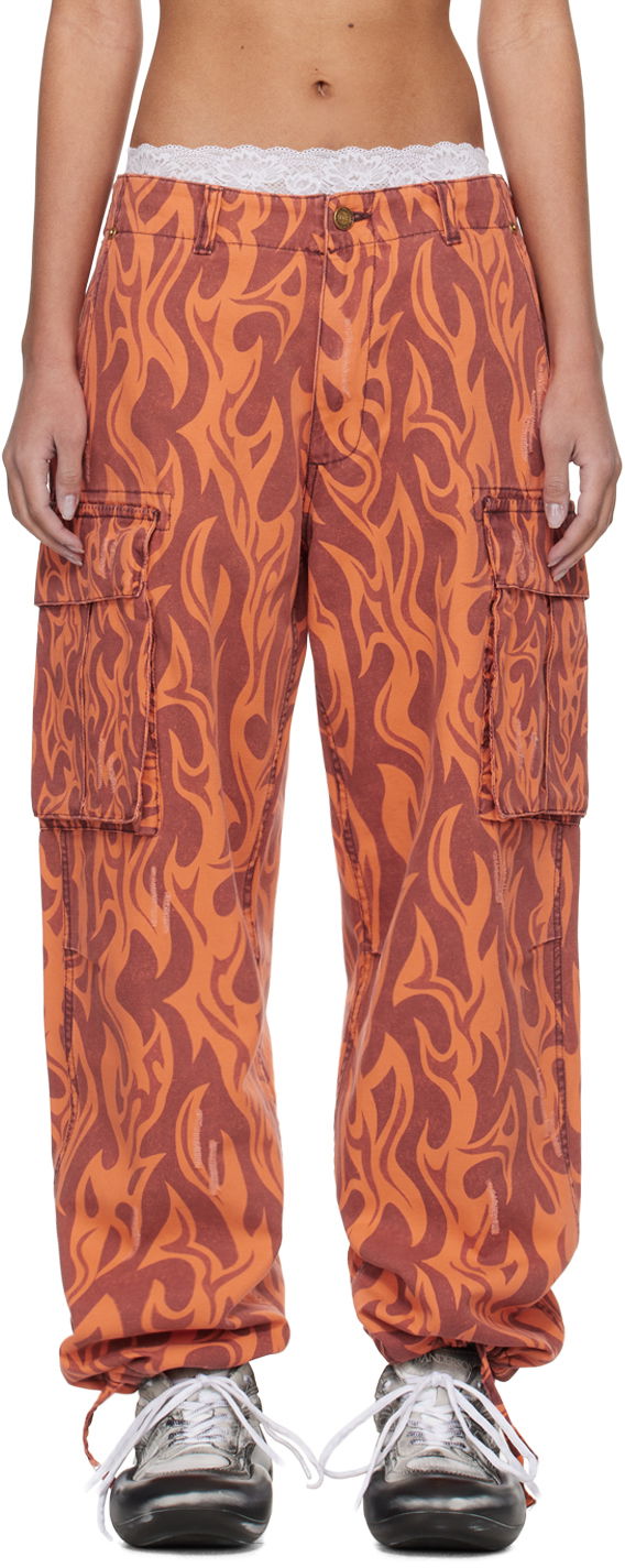 Flame Print Cargo Pants