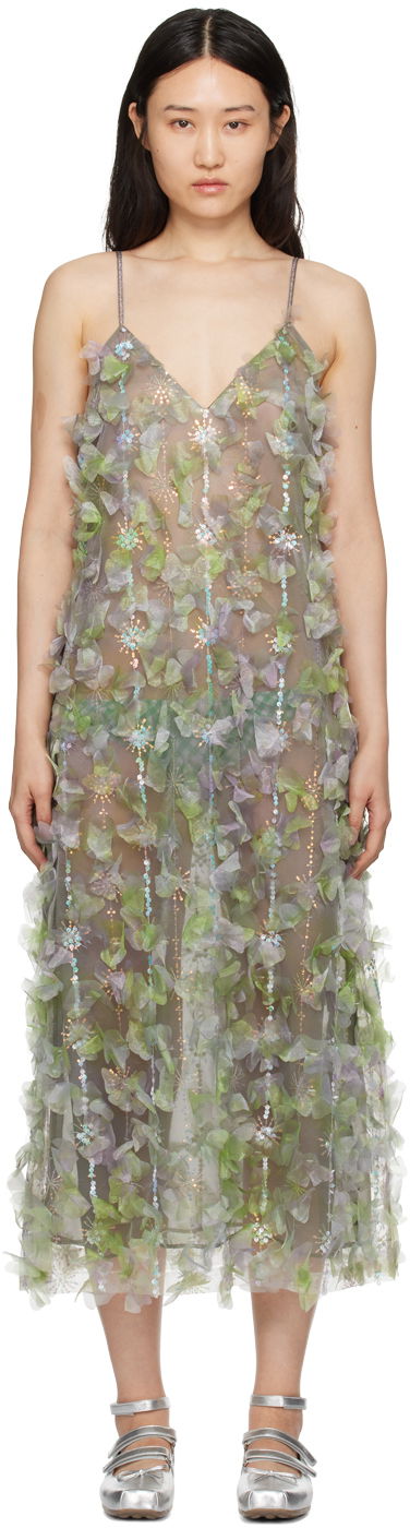 Pокля Anna Sui Anna Sui Floral Appliqué Midi Dress Зелено | 224G70, 0