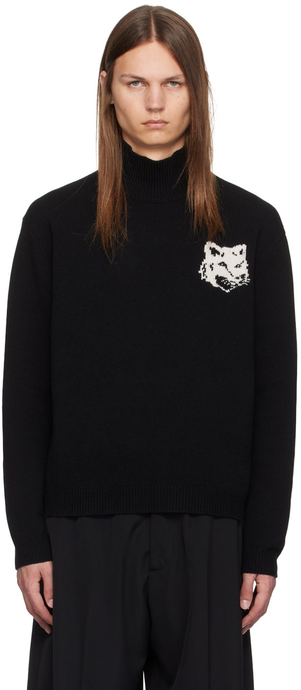 Пуловер MAISON KITSUNÉ Fox Head Intarsia Turtleneck Sweater Черно | NM00807KM0329, 0