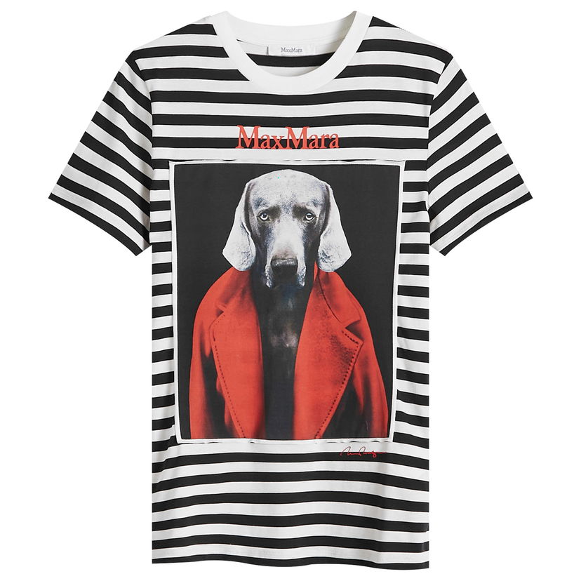 Тениска Max Mara Striped T-Shirt With Dog Print Бяло | 2421946081600-003