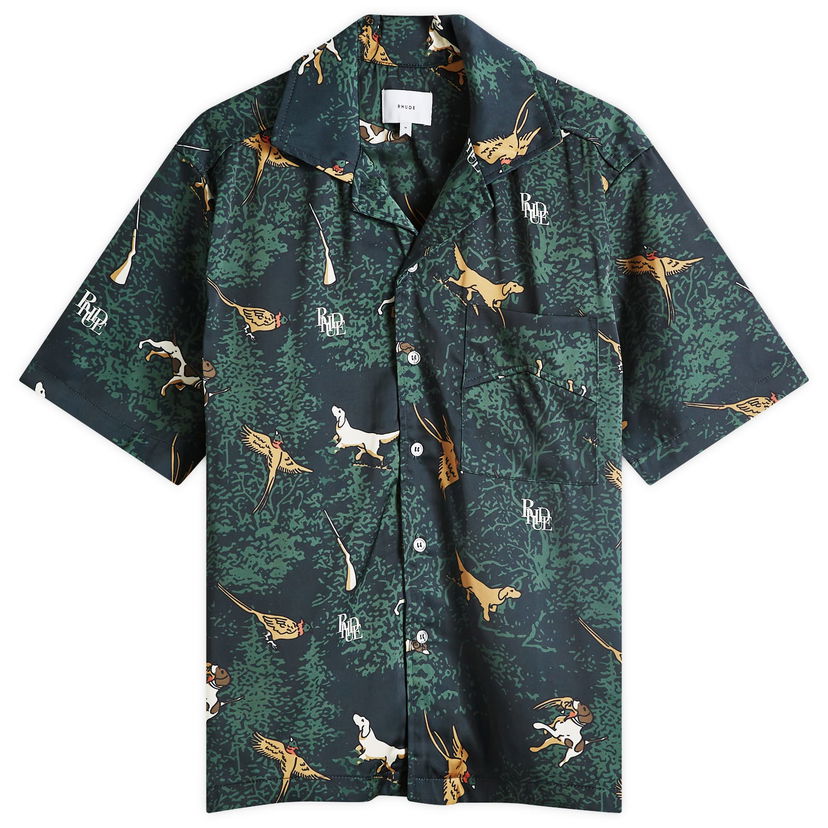 Риза Rhude Scrambled Dog Vacation Shirt Зелено | RHFW24SR010160015