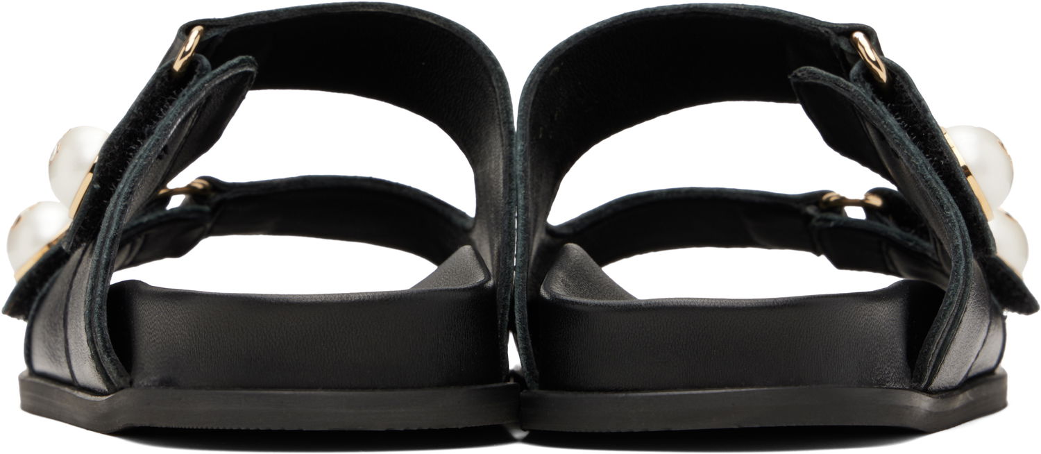 Кецове и обувки Jimmy Choo Fayence Pearl-Embellished Leather Flat Sandals Черно | FAYENCE SANDAL, 1