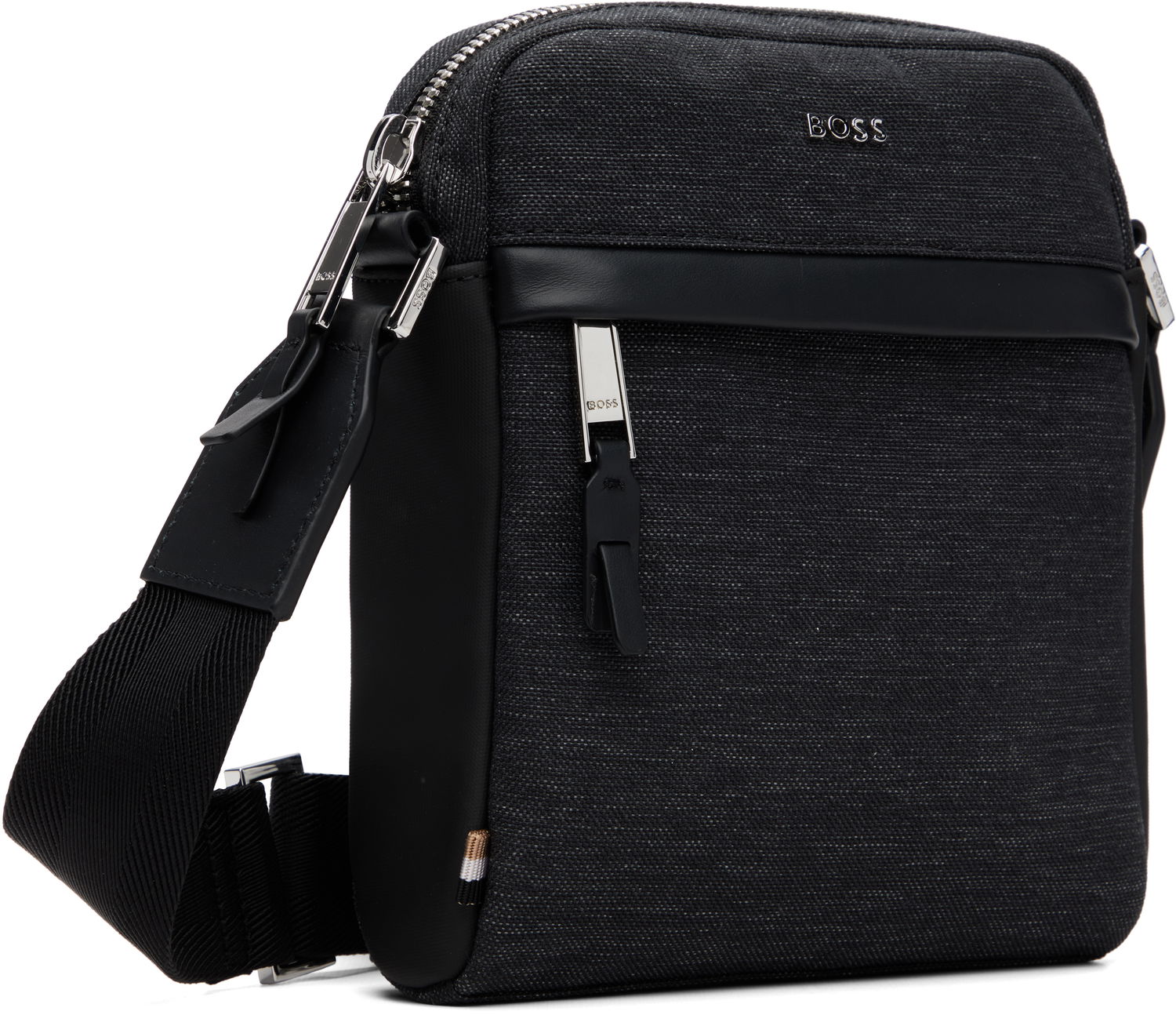 Чанта през рамо BOSS Textured Fabric Crossbody Bag with Logo Hardware Черно | 50548022, 1