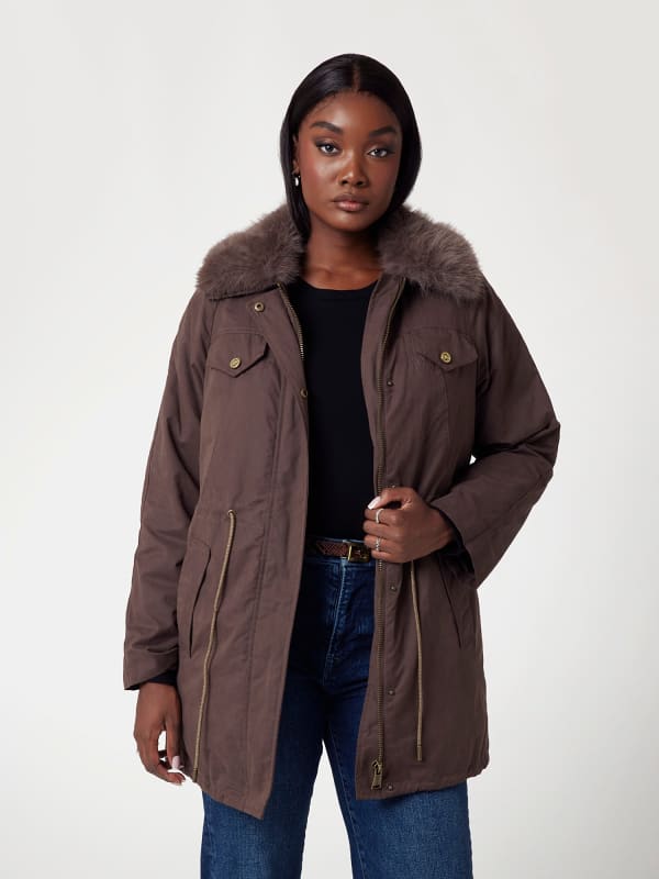 Парка GUESS Faux Fur Collar Parka Jacket Кафяво | W4BL45WGK30, 0
