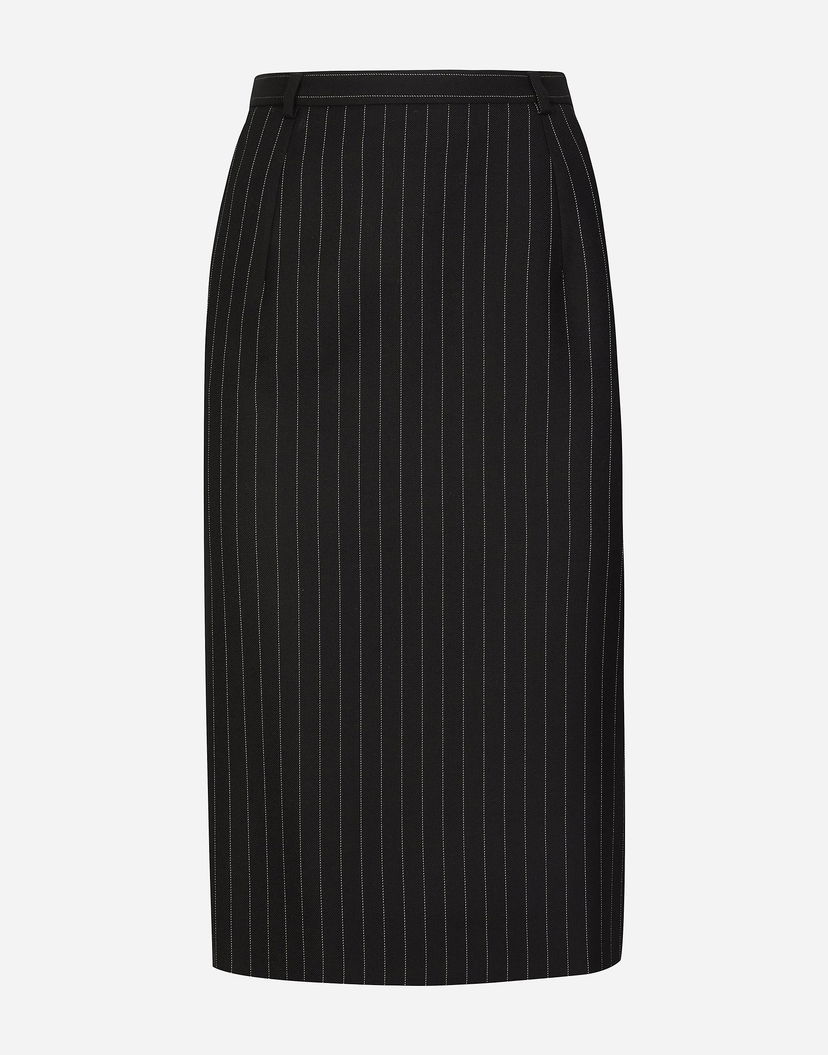 Пола Dolce & Gabbana Pinstripe Wool Calf-length Skirt Черно | F4CXUTFR21XS8052_1