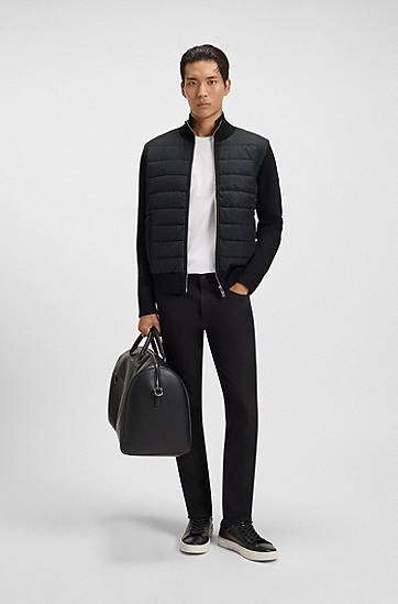 Яке бомбър BOSS Mixed-material jacket with padded front and knitted sleeves Черно | 50549991, 1