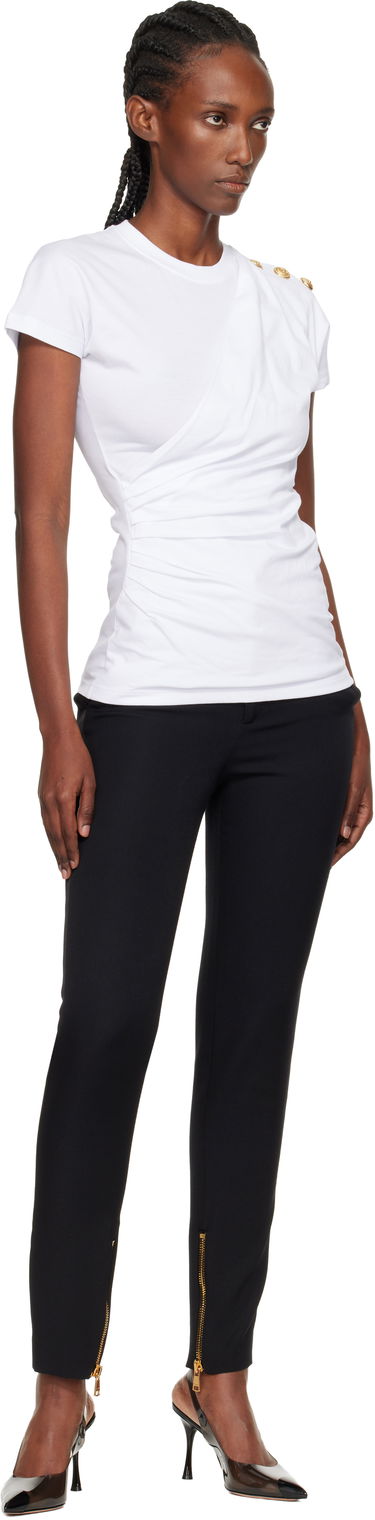 Тениска Balmain Balmain Short-Sleeved Draped Jersey T-shirt with Buttons Бяло | FF0EF002GF23, 3