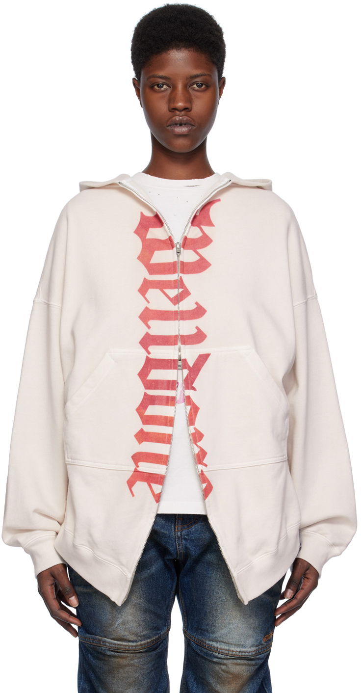 Суитчър We11done We11done Printed Zip-Up Hoodie Бежово | WD-TJ0-24-812-U-WH, 0