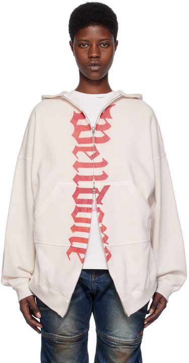Суитчър We11done We11done Printed Zip-Up Hoodie Бежово | WD-TJ0-24-812-U-WH, 0