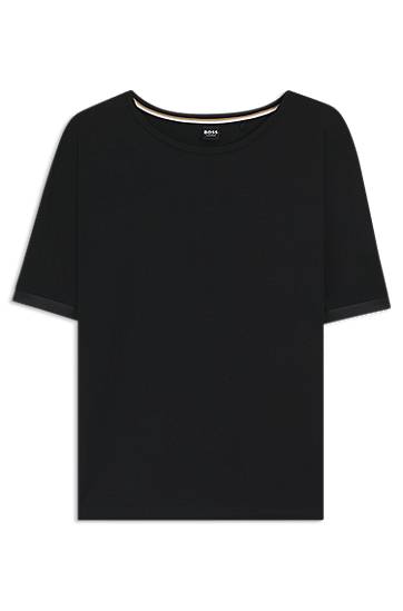 Тениска BOSS Stretch Fabric T-Shirt with Satin Inserts Черно | 50545569, 0