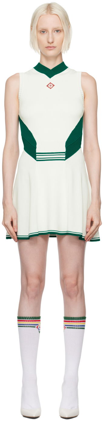 White & Green Draped Tennis Minidress