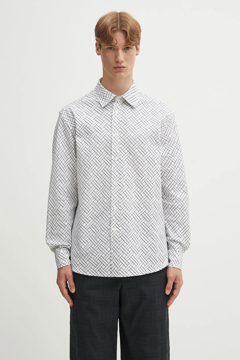 Риза KENZO Weave Relaxed Fit Shirt with Classic Collar Бяло | FF65CH4029JD