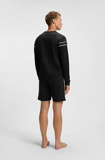 Суитчър BOSS BOSS Cotton-terry Sweatshirt with Signature Stripe Черно | 50545589, 1