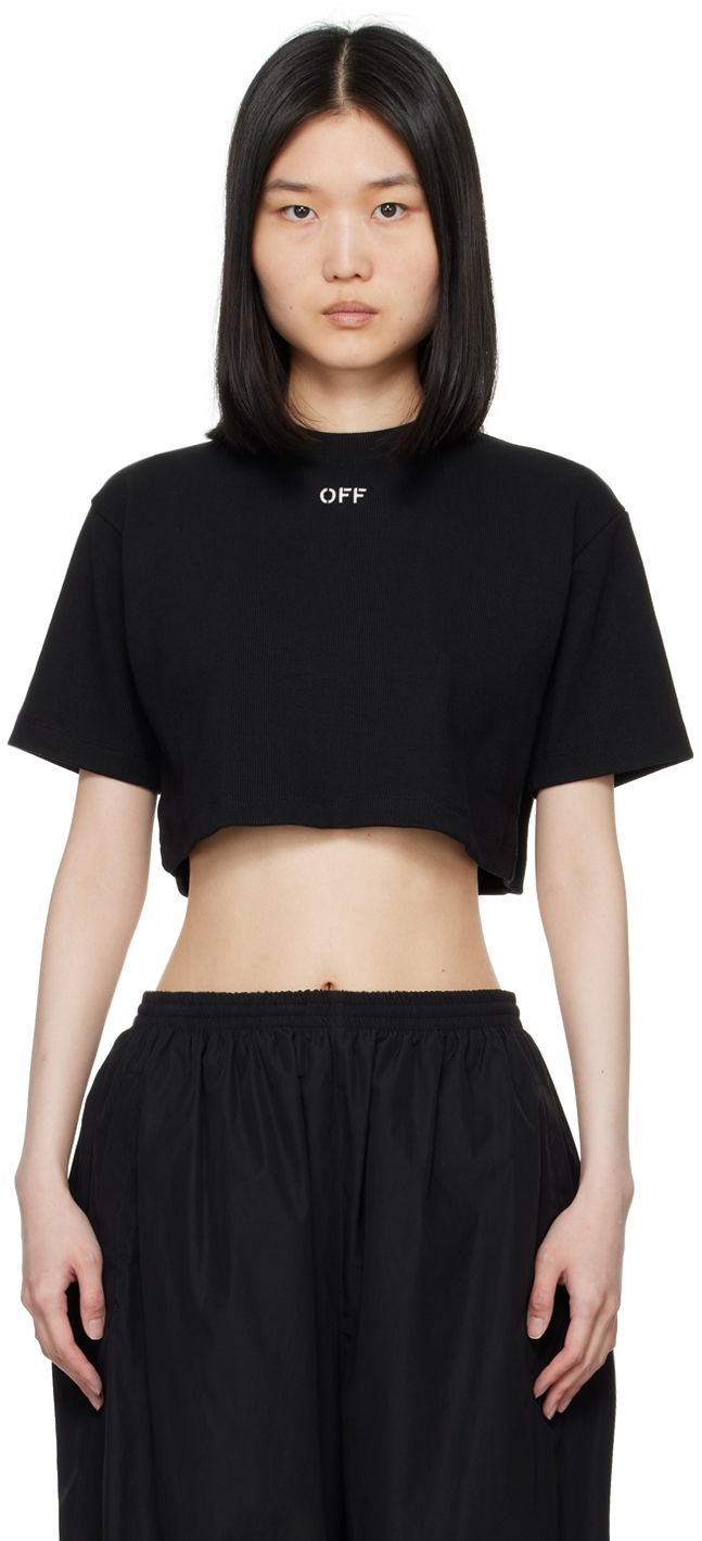 Съкратен топ Off-White Black Off Stamp Rib Cropped T-Shirt Черно | OWAA081C99JER0041001