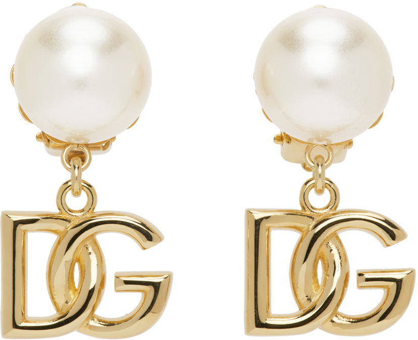 Обеци Dolce & Gabbana Gold Pearl Logo Earrings Металик | WEO2N1 W1111