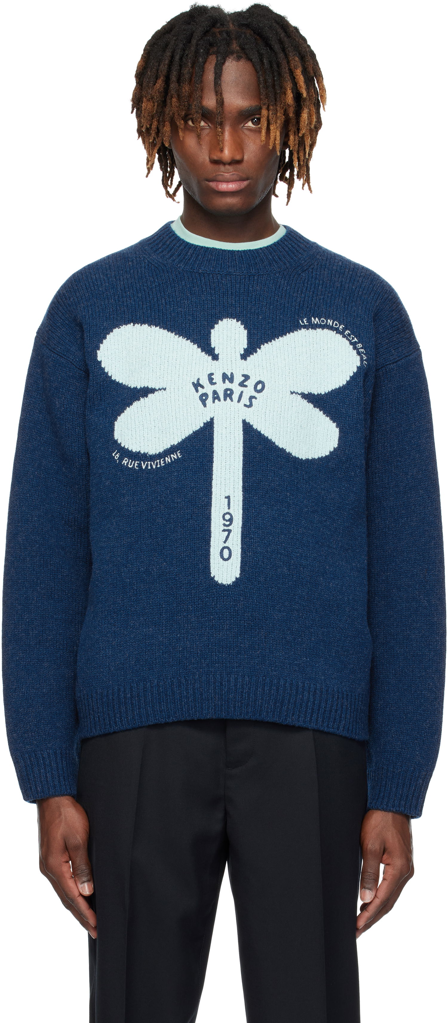 Пуловер KENZO Kenzo Paris 'KENZO Dragonfly' Embroidered Wool Sweater Синьо | FF55PU7163CA, 0