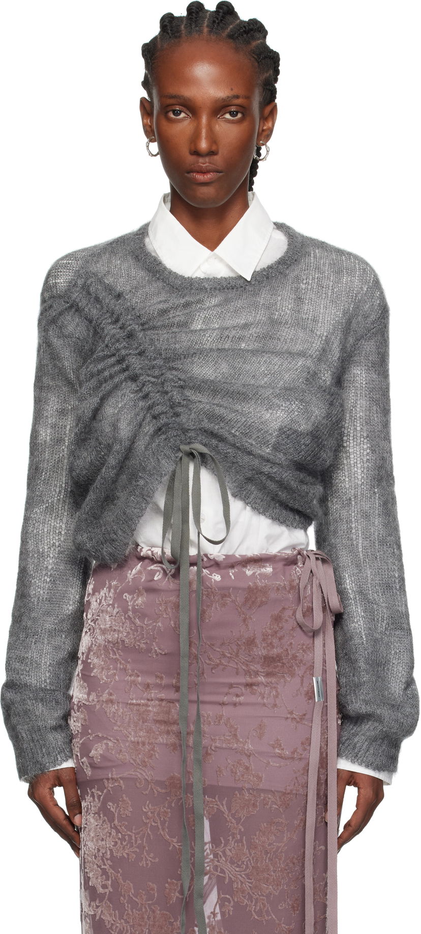 Пуловер Ann Demeulemeester Ann Demeulemeester Zinaida Drawstring Sweater Сиво | 2520-W-KN35-KN069-088
