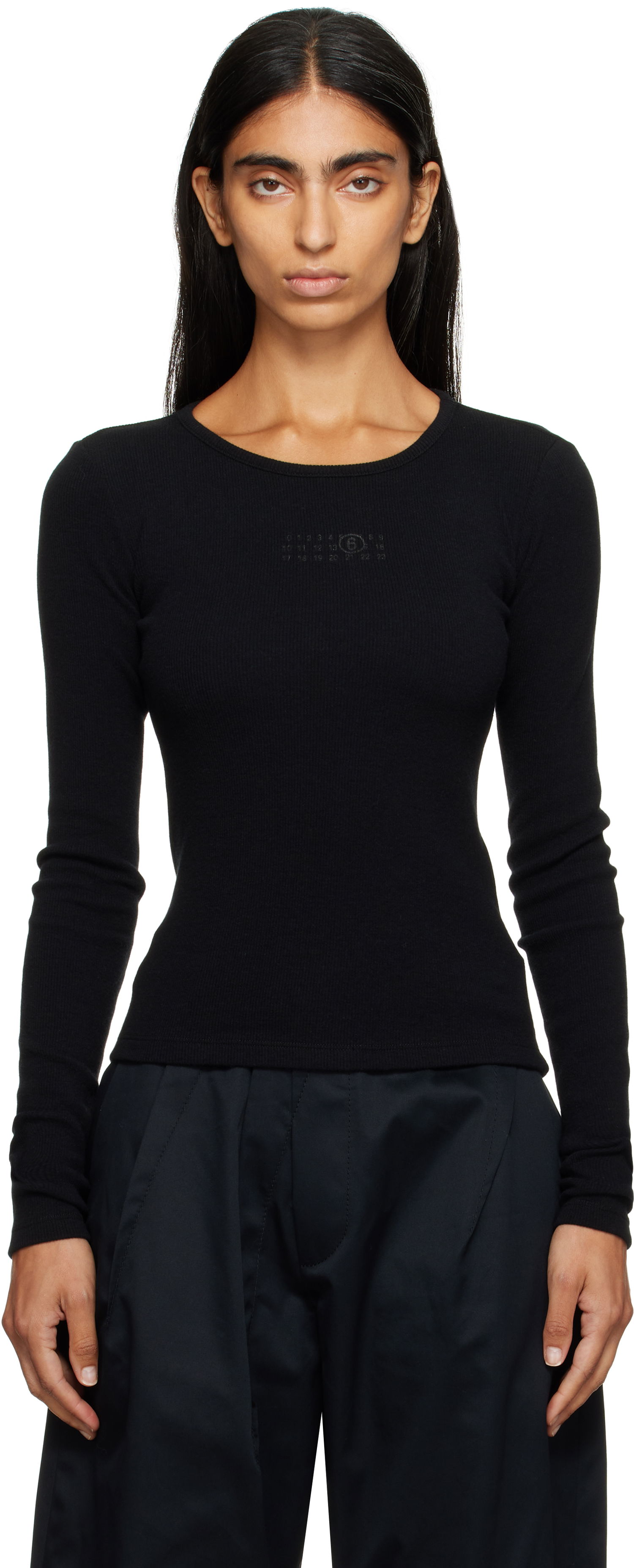Тениска Maison Margiela MM6 Maison Margiela Wool Blend Rib Jersey Long Sleeve T-Shirt Черно | S52NH0029 M20122, 0