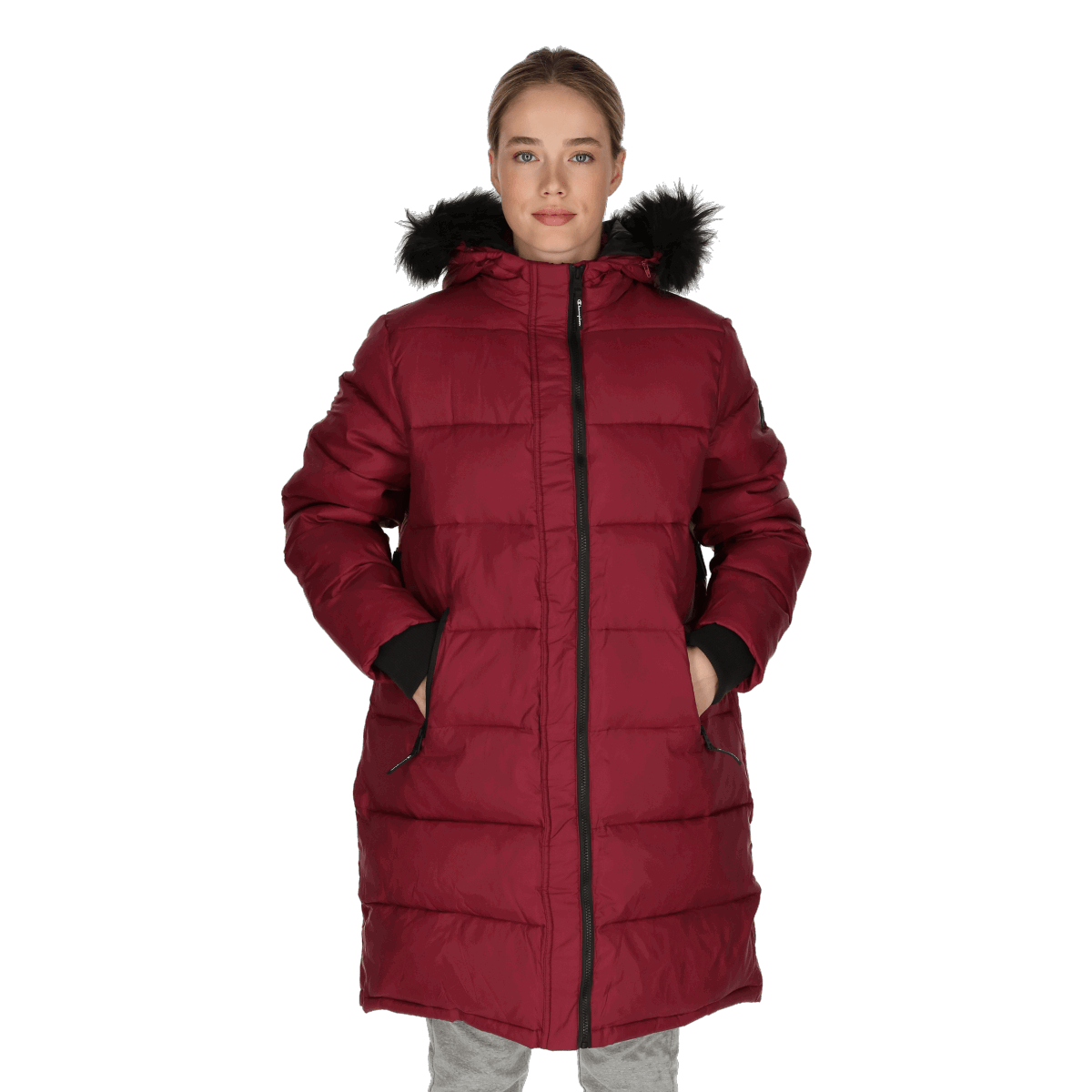 Пухо яке Champion Elena Long Hooded Puffer Jacket with Faux Fur Бургунди | CHA213F501-5U, 0