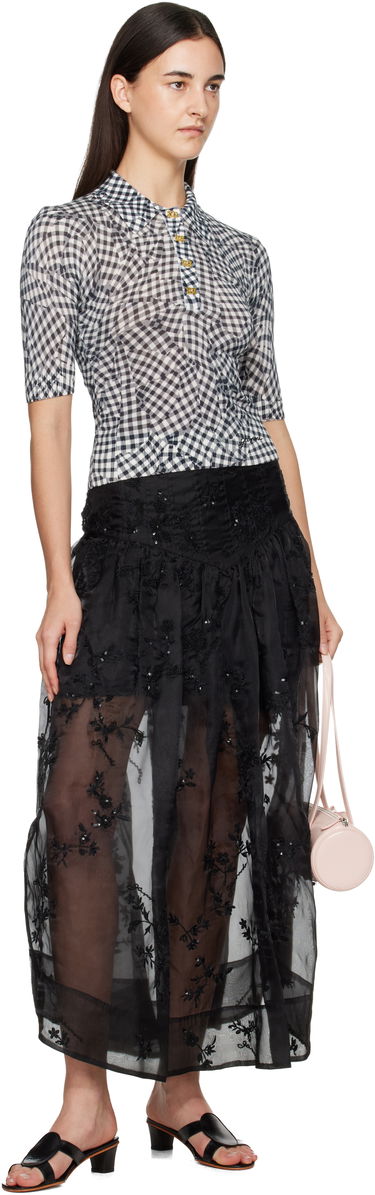 Поло тениска GANNI Sheer Cotton Gingham Printed Polo Shirt Многоцветен | K2492, 3