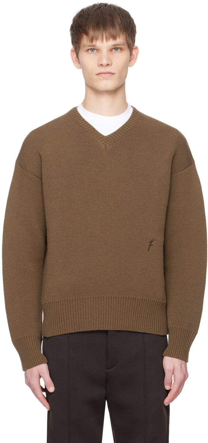 Пуловер FERRAGAMO V-Neck Sweater Кафяво | 769799