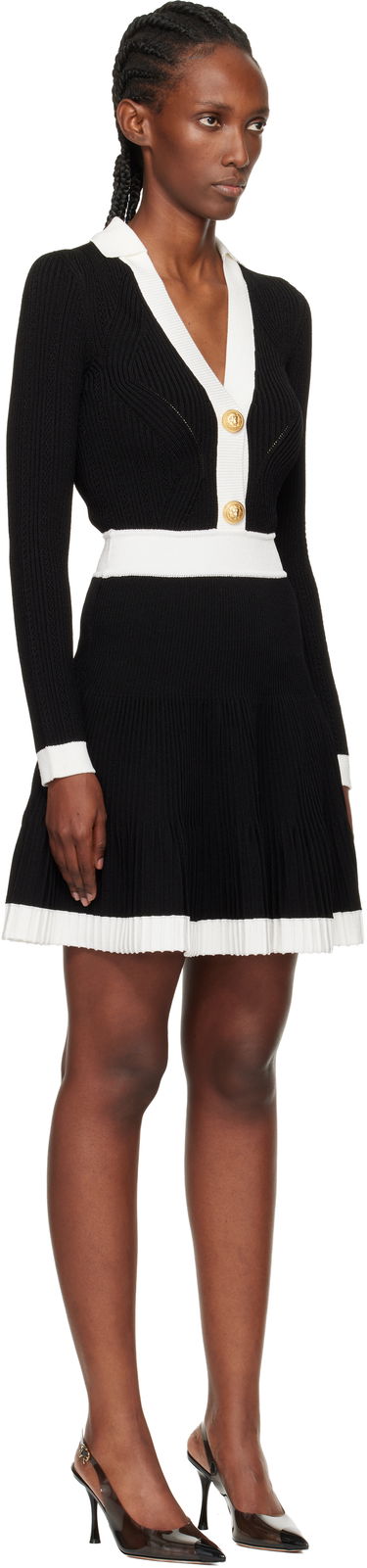 Pокля Balmain Pointelle V-Neck Long-Sleeve Button-Front Pleated Minidress Многоцветен | FF1R9858KI64, 1