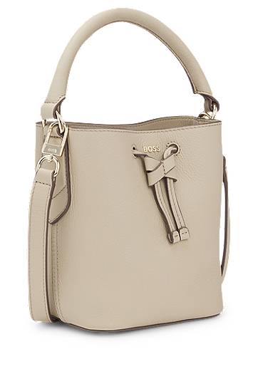 Дамска чанта BOSS Leather bucket bag with top handle and front tie detail Бежово | 50557980, 1