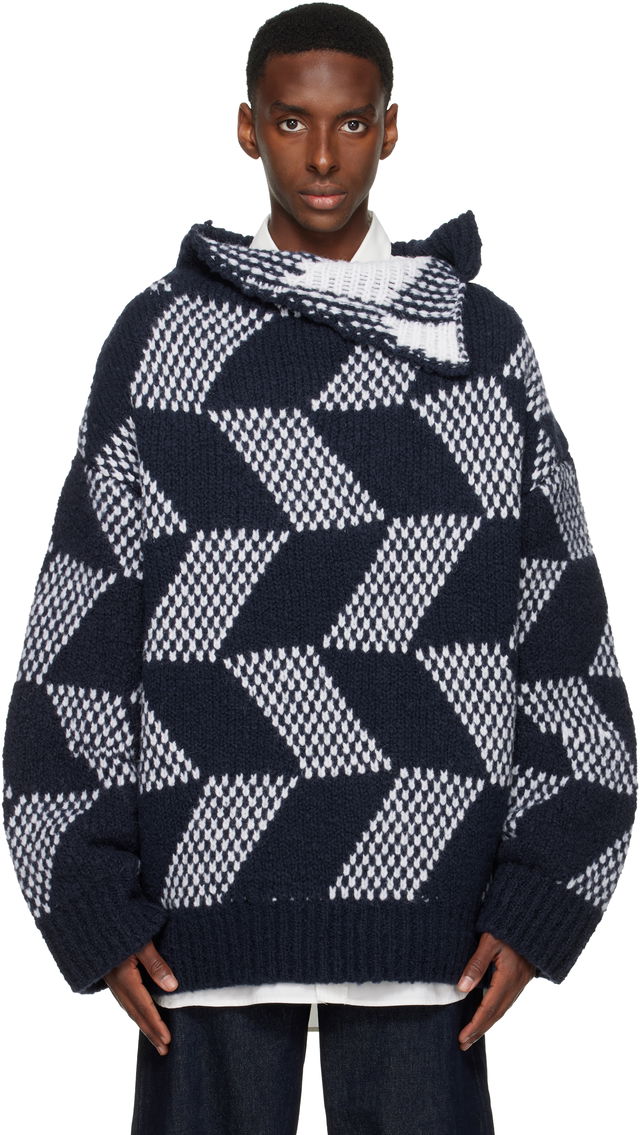 Dries Van Noten Oversized Geometric Knit Turtleneck